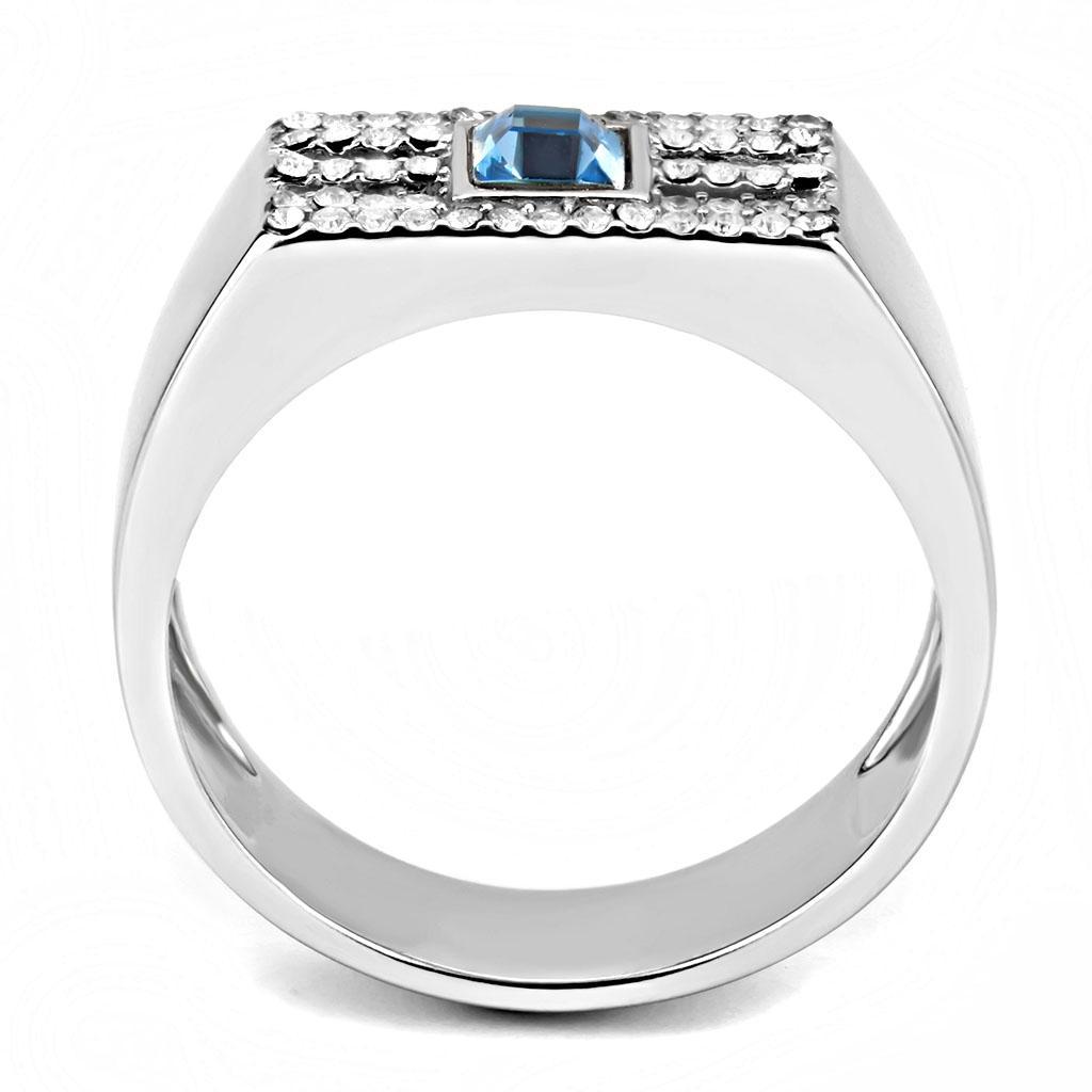 DA283 - High polished (no plating) Stainless Steel Ring with Top Grade Crystal  in Sea Blue-2