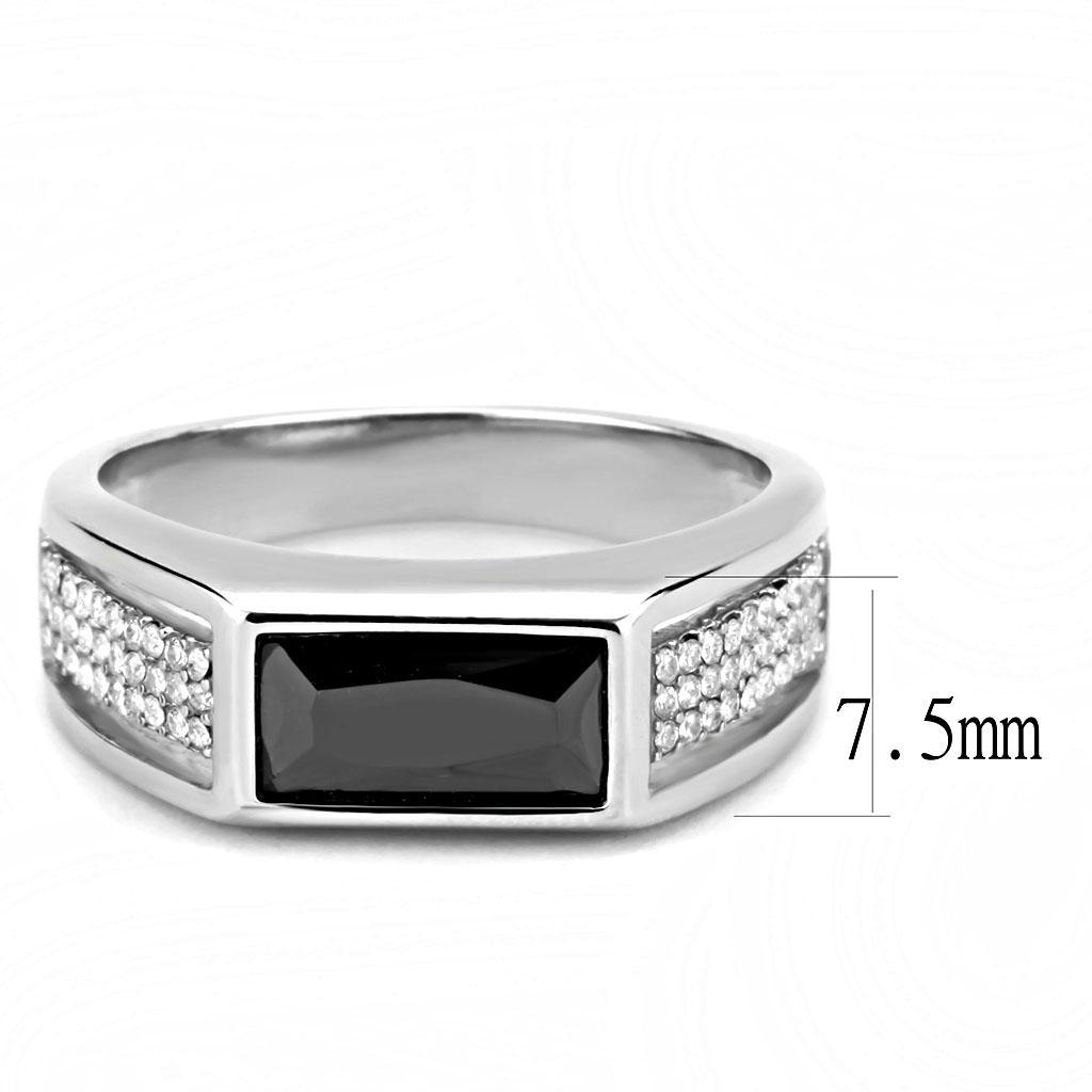 DA284 - High polished (no plating) Stainless Steel Ring with AAA Grade CZ  in Black Diamond-1