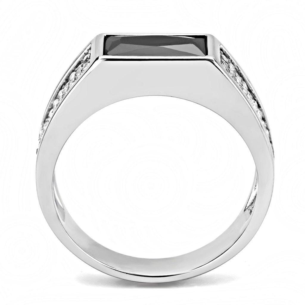 DA284 - High polished (no plating) Stainless Steel Ring with AAA Grade CZ  in Black Diamond-2
