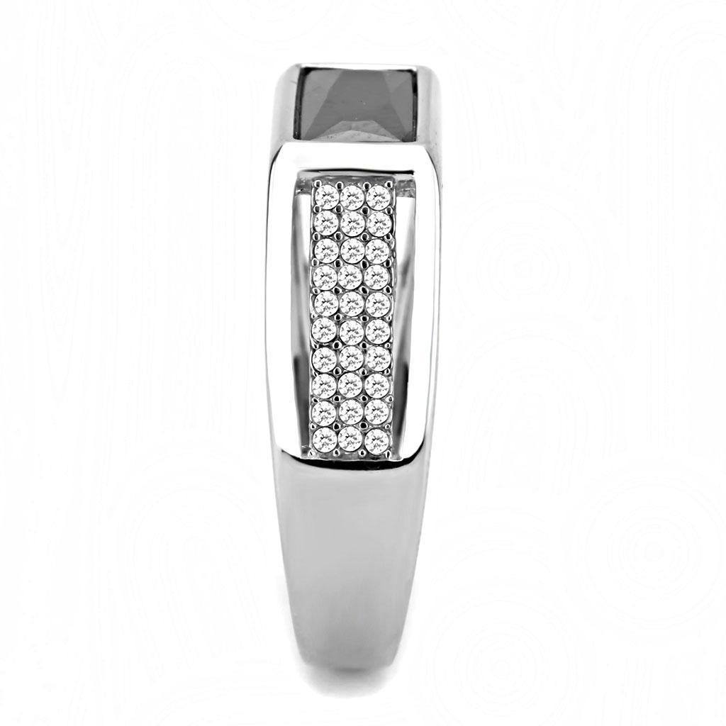 DA284 - High polished (no plating) Stainless Steel Ring with AAA Grade CZ  in Black Diamond-3