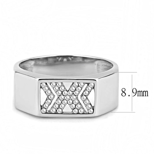 DA285 - High polished (no plating) Stainless Steel Ring with AAA Grade CZ  in Clear-1