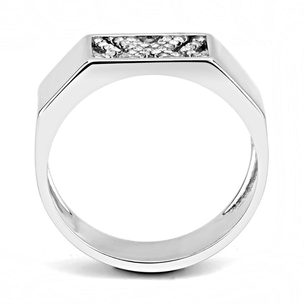 DA285 - High polished (no plating) Stainless Steel Ring with AAA Grade CZ  in Clear-2