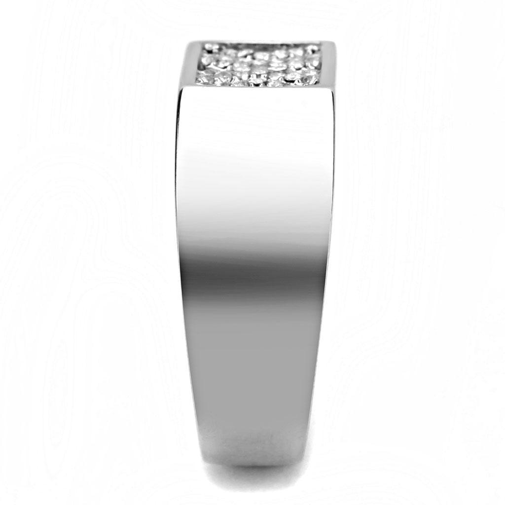 DA285 - High polished (no plating) Stainless Steel Ring with AAA Grade CZ  in Clear-3
