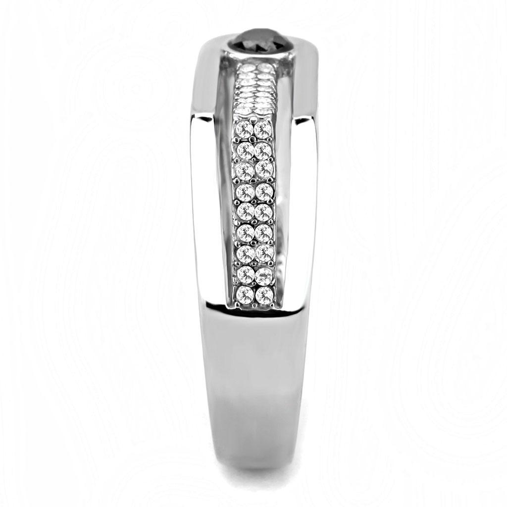 DA286 - High polished (no plating) Stainless Steel Ring with AAA Grade CZ  in Black Diamond-3