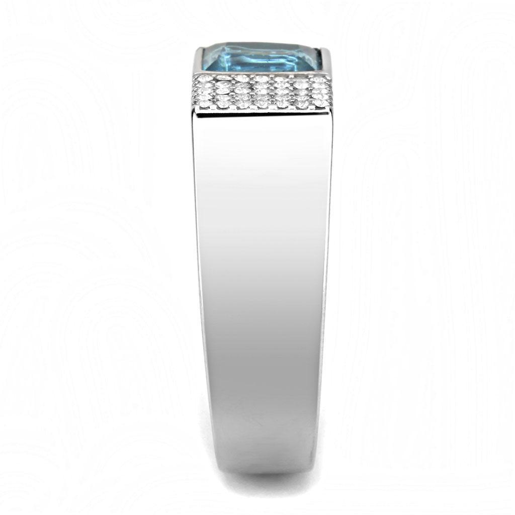 DA287 - High polished (no plating) Stainless Steel Ring with Synthetic  in Sea Blue-3