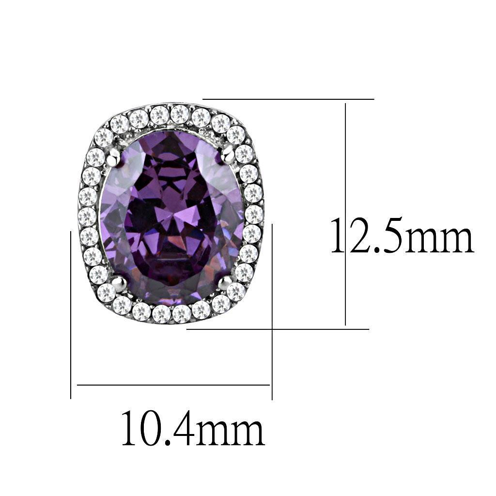 DA298 - High polished (no plating) Stainless Steel Earrings with AAA Grade CZ  in Amethyst-1
