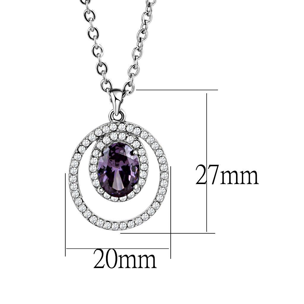 DA300 - High polished (no plating) Stainless Steel Chain Pendant with AAA Grade CZ  in Amethyst-1