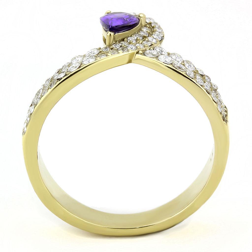 DA304 - IP Gold(Ion Plating) Stainless Steel Ring with AAA Grade CZ  in Tanzanite-2