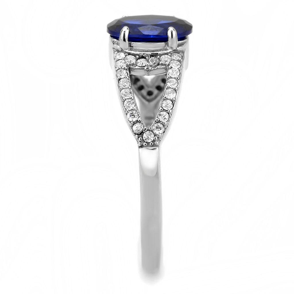 DA306 - No Plating Stainless Steel Ring with Synthetic Spinel in London Blue-3