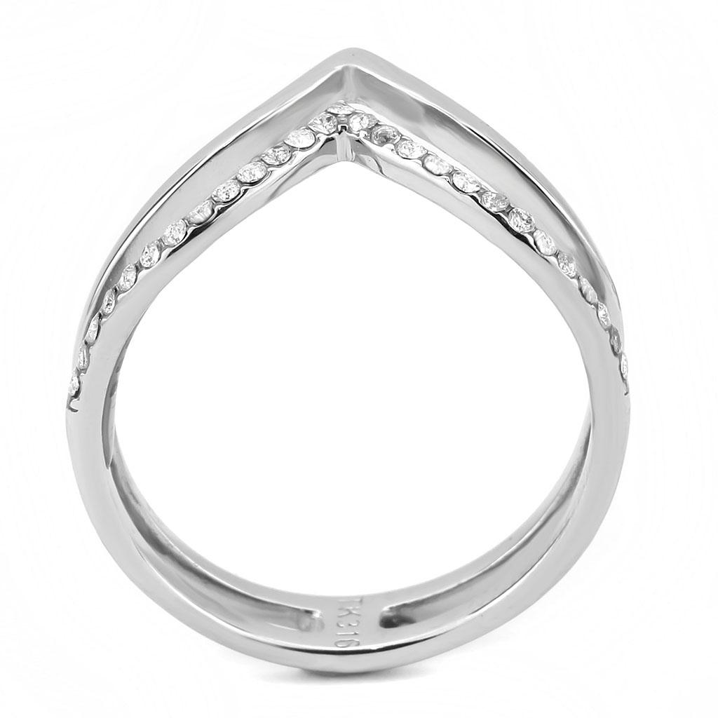 DA308 - No Plating Stainless Steel Ring with AAA Grade CZ  in Clear-2