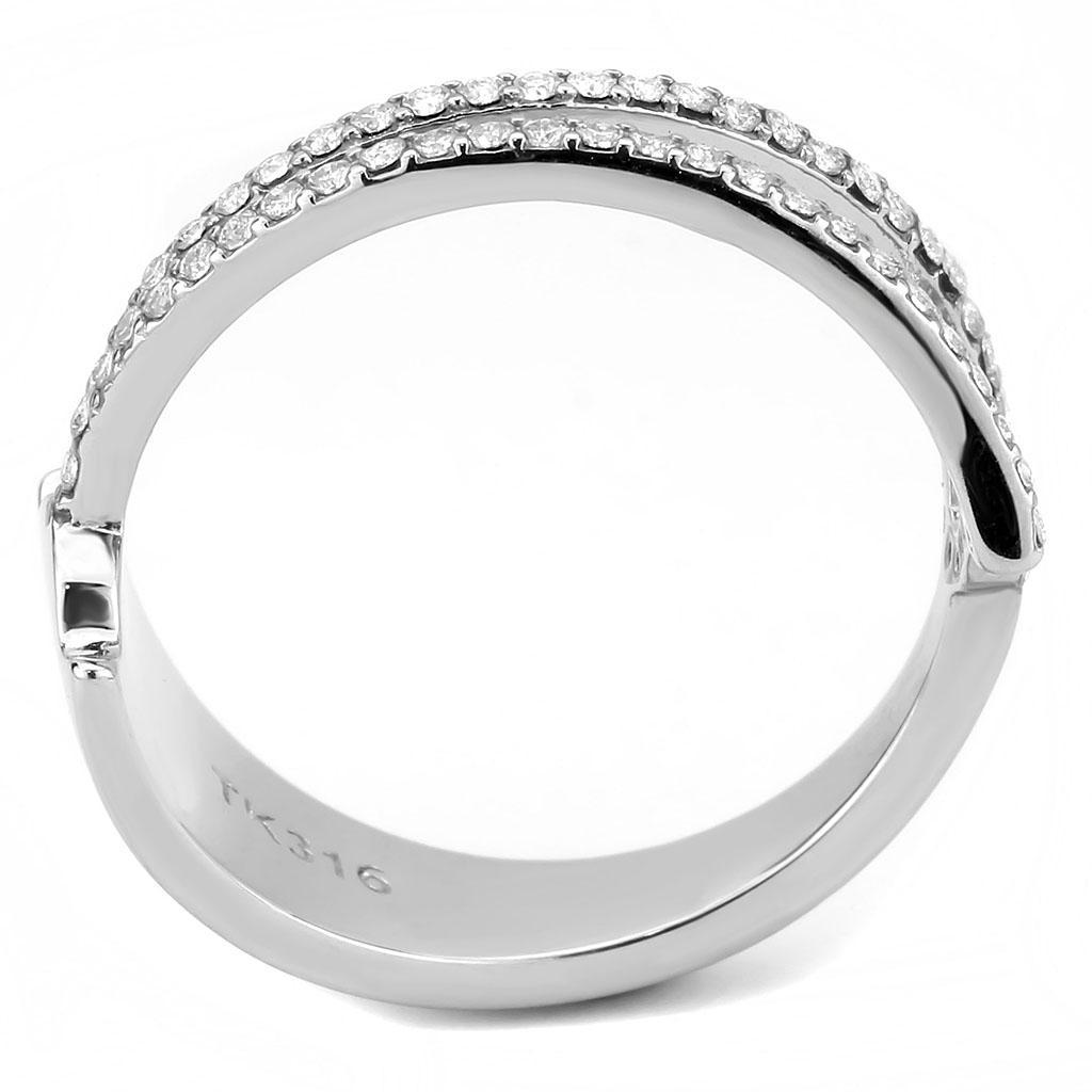 DA310 - No Plating Stainless Steel Ring with AAA Grade CZ  in Clear-2
