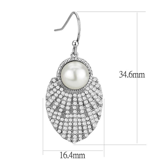 DA330 - No Plating Stainless Steel Earrings with Synthetic Pearl in White-1