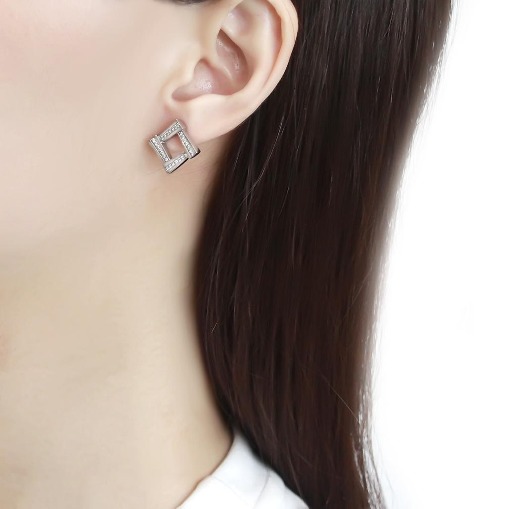 DA333 - No Plating Stainless Steel Earrings with AAA Grade CZ  in Clear-2