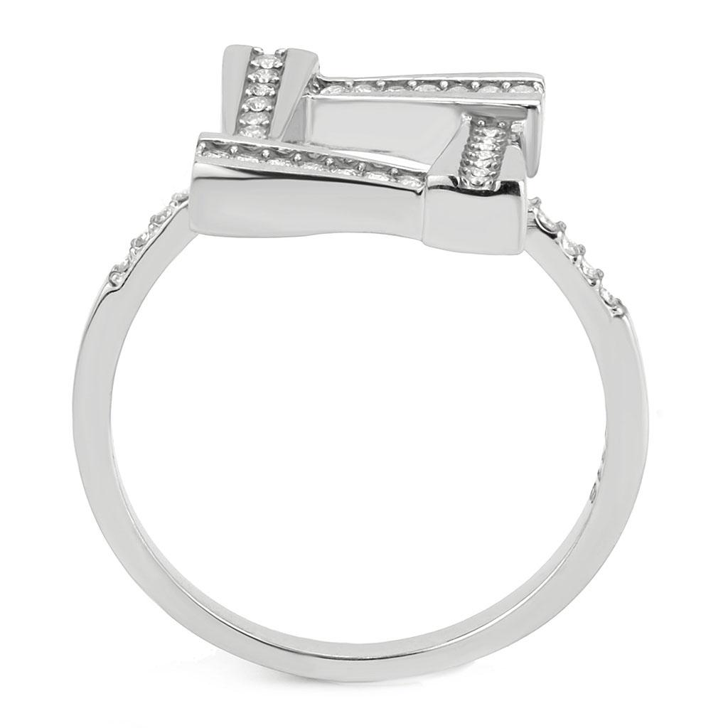 DA341 - No Plating Stainless Steel Ring with AAA Grade CZ  in Clear-2