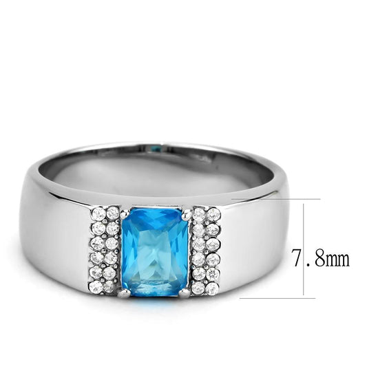 DA344 - No Plating Stainless Steel Ring with Synthetic Synthetic Glass in Sea Blue-1