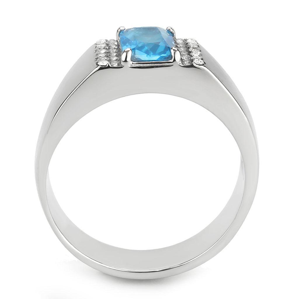 DA344 - No Plating Stainless Steel Ring with Synthetic Synthetic Glass in Sea Blue-2