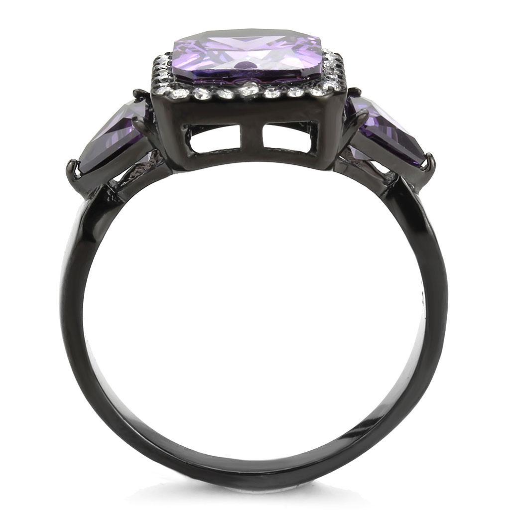 DA346 - IP Black(Ion Plating) Stainless Steel Ring with AAA Grade CZ  in Amethyst-2