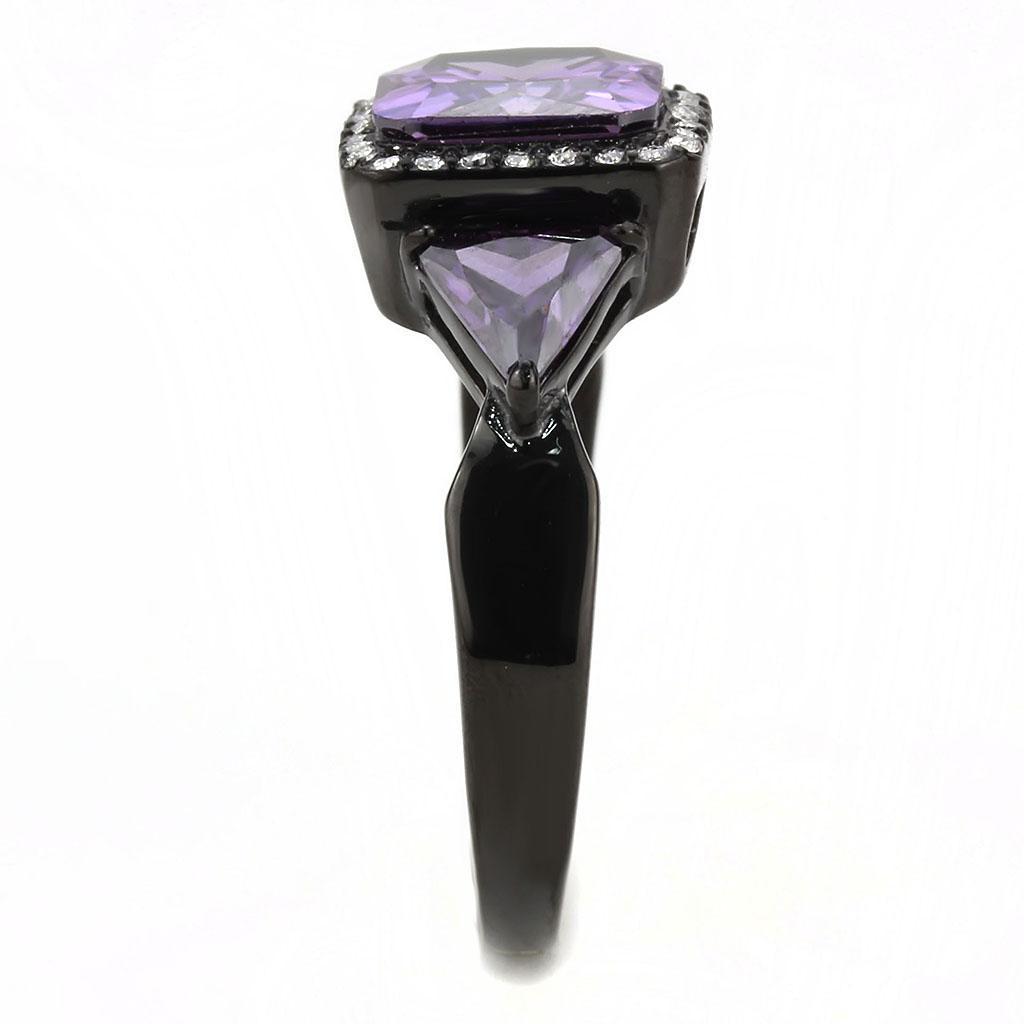 DA346 - IP Black(Ion Plating) Stainless Steel Ring with AAA Grade CZ  in Amethyst-3