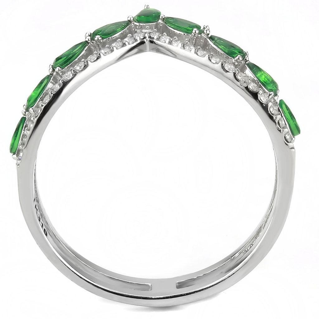 DA347 - High polished (no plating) Stainless Steel Ring with Synthetic Synthetic Glass in Emerald-2