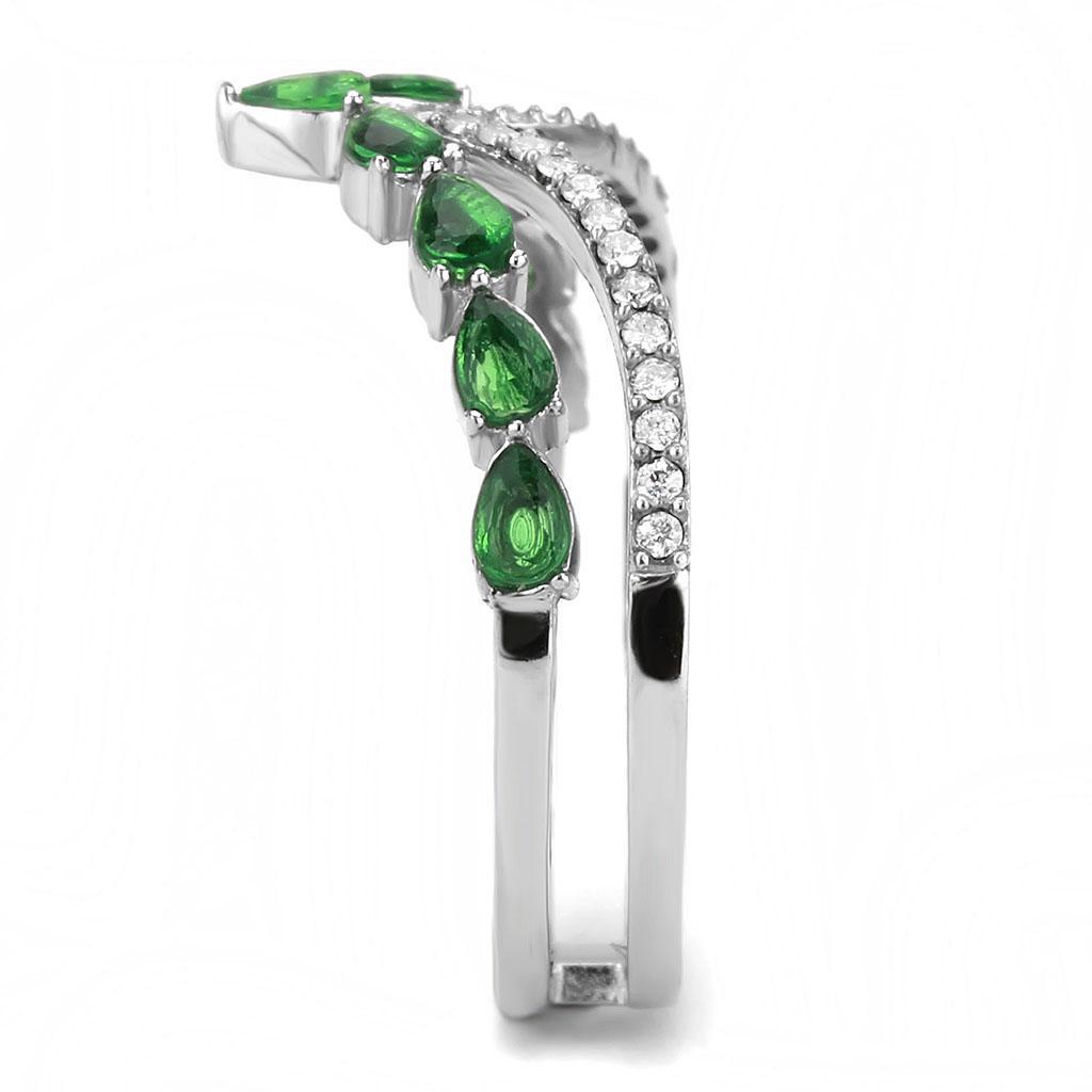 DA347 - High polished (no plating) Stainless Steel Ring with Synthetic Synthetic Glass in Emerald-3