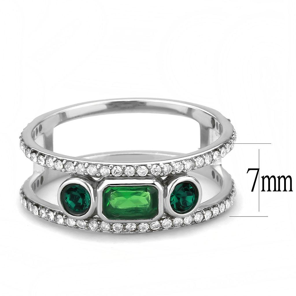 DA348 - High polished (no plating) Stainless Steel Ring with Synthetic Synthetic Glass in Emerald-1
