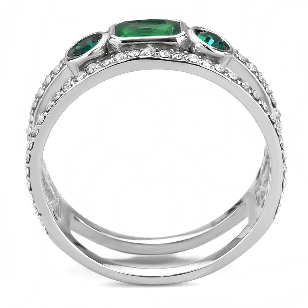 DA348 - High polished (no plating) Stainless Steel Ring with Synthetic Synthetic Glass in Emerald-2