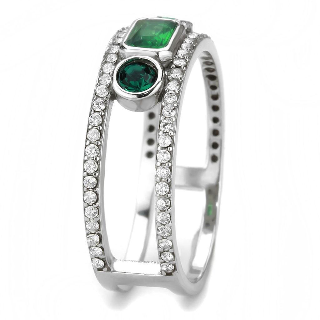DA348 - High polished (no plating) Stainless Steel Ring with Synthetic Synthetic Glass in Emerald-3
