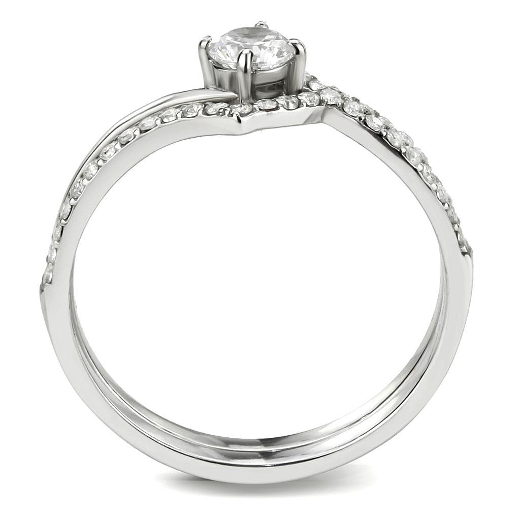 DA350 - High polished (no plating) Stainless Steel Ring with AAA Grade CZ  in Clear-2