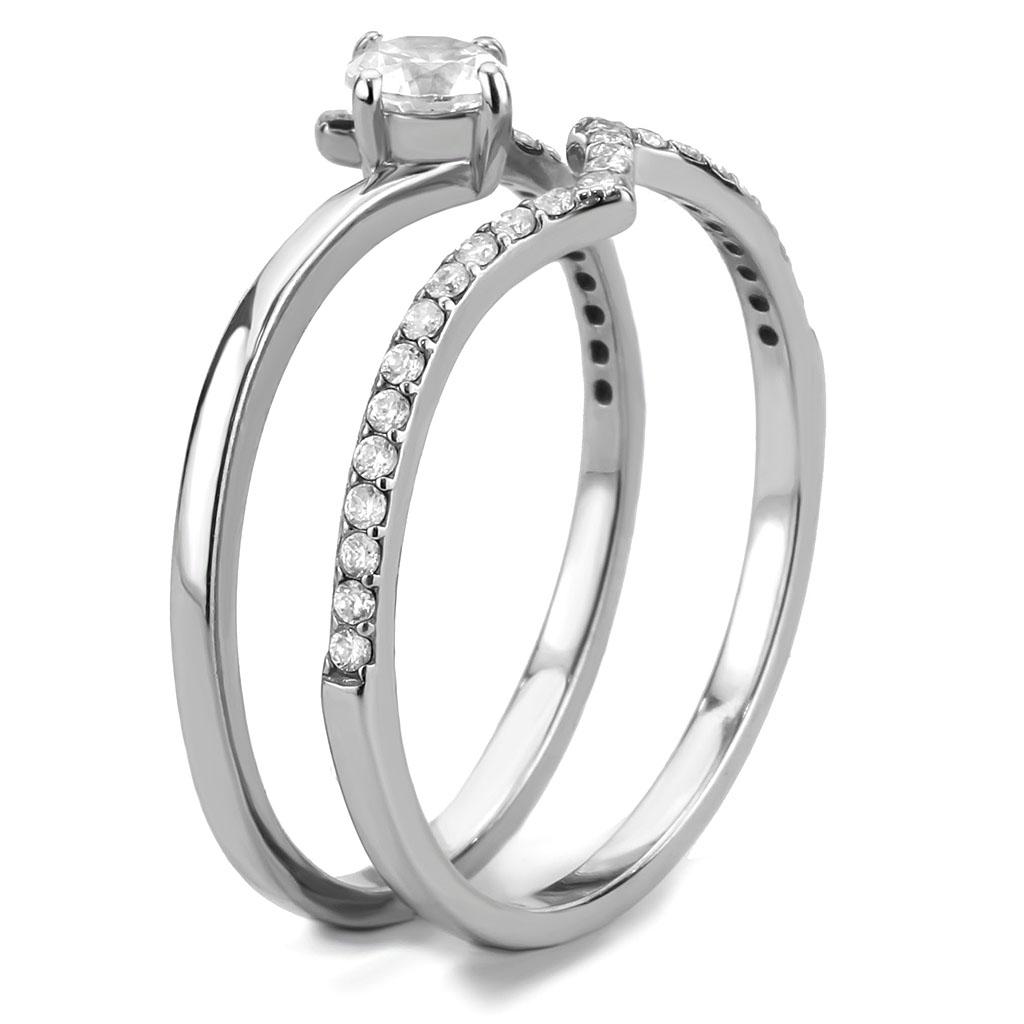 DA350 - High polished (no plating) Stainless Steel Ring with AAA Grade CZ  in Clear-3
