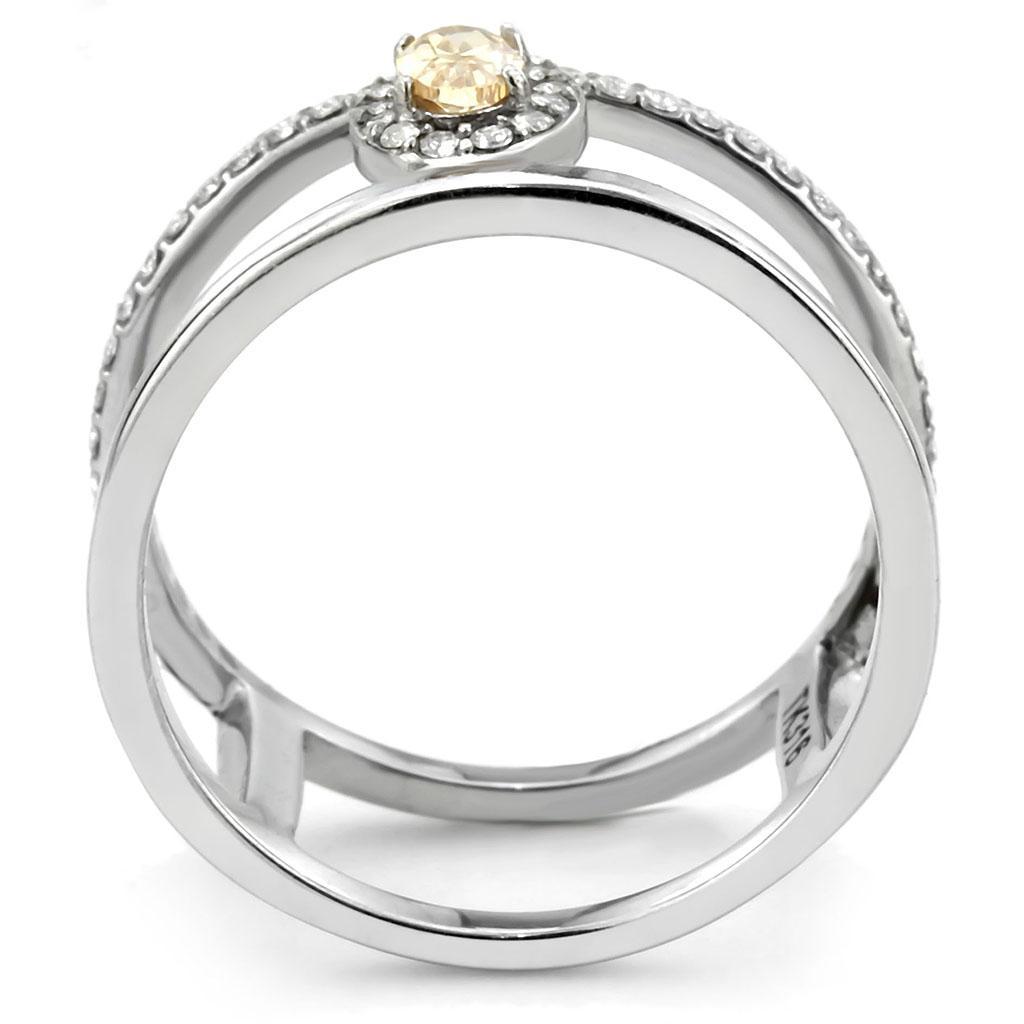 DA352 - High polished (no plating) Stainless Steel Ring with AAA Grade CZ  in Champagne-2