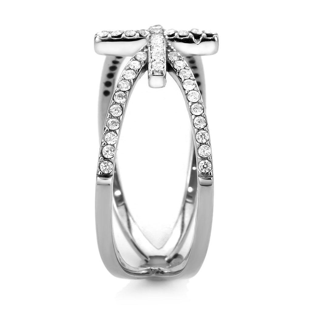 DA353 - High polished (no plating) Stainless Steel Ring with AAA Grade CZ  in Clear-3