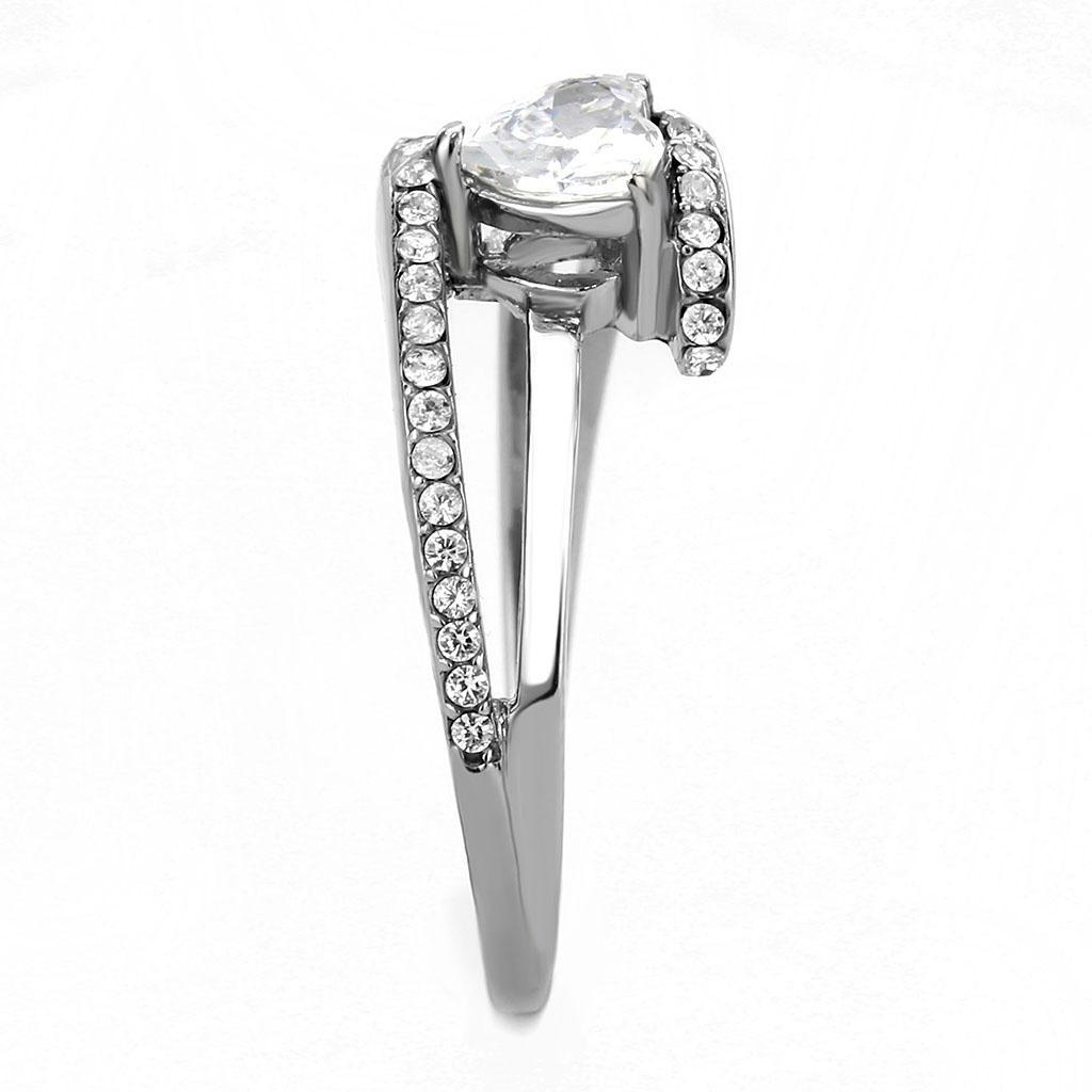 DA355 - High polished (no plating) Stainless Steel Ring with AAA Grade CZ  in Clear-3