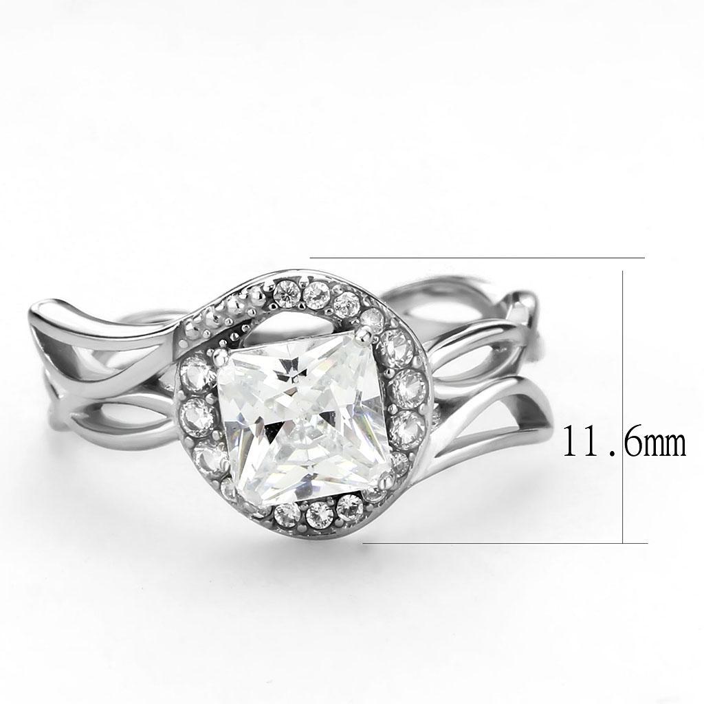 DA357 - High polished (no plating) Stainless Steel Ring with AAA Grade CZ  in Clear-1