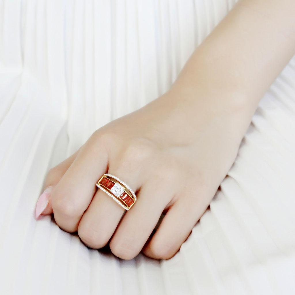 DA360 - IP Gold(Ion Plating) Stainless Steel Ring with AAA Grade CZ  in Garnet-4