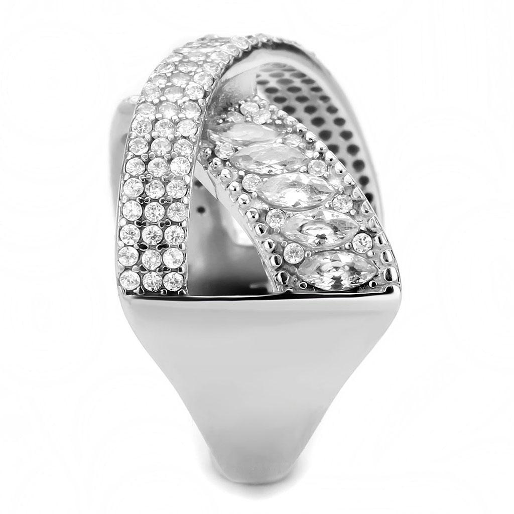 DA361 - High polished (no plating) Stainless Steel Ring with AAA Grade CZ  in Clear-3