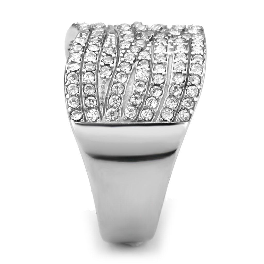 DA362 - High polished (no plating) Stainless Steel Ring with AAA Grade CZ  in Clear-3