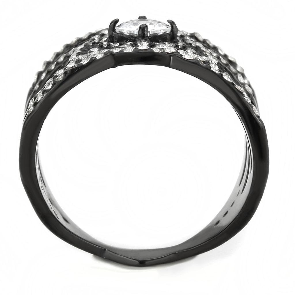 DA363 - IP Black(Ion Plating) Stainless Steel Ring with AAA Grade CZ  in Clear-2