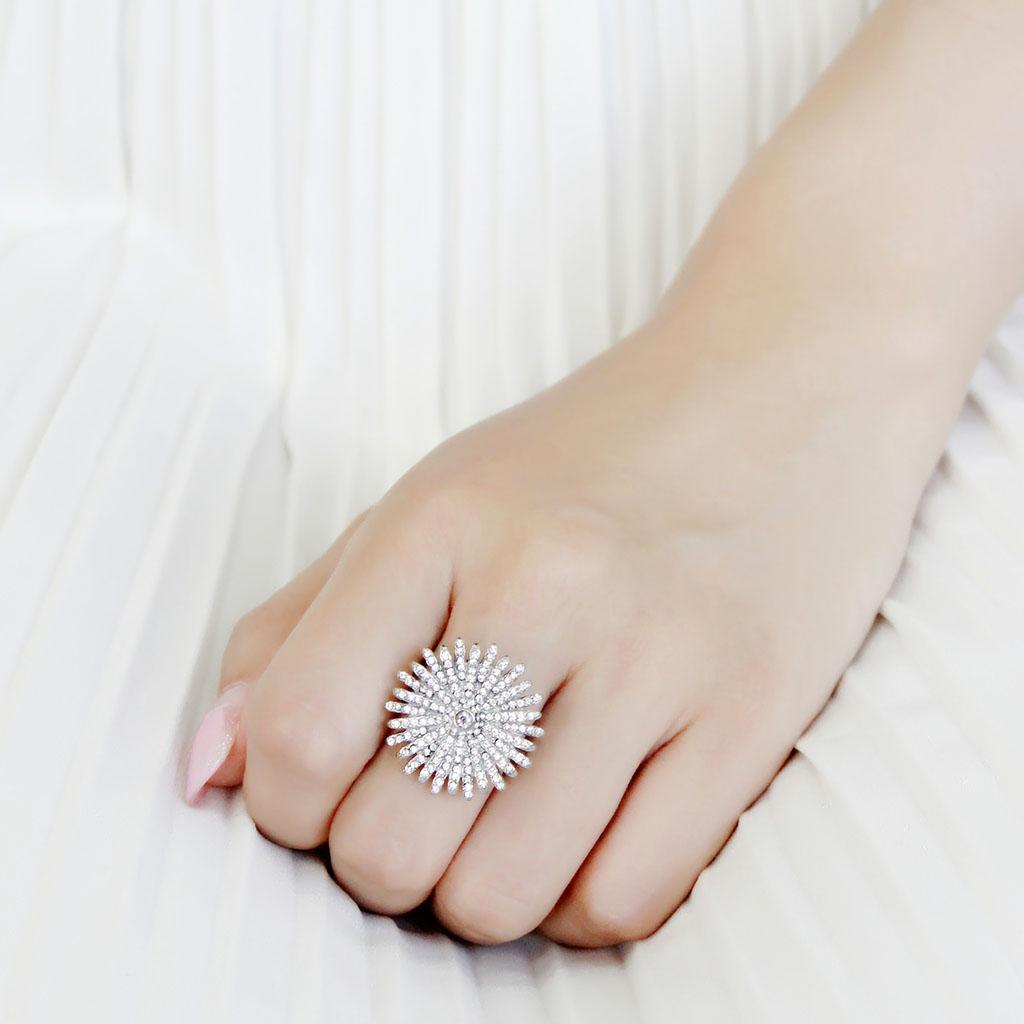 DA364 - High polished (no plating) Stainless Steel Ring with AAA Grade CZ  in Clear-4