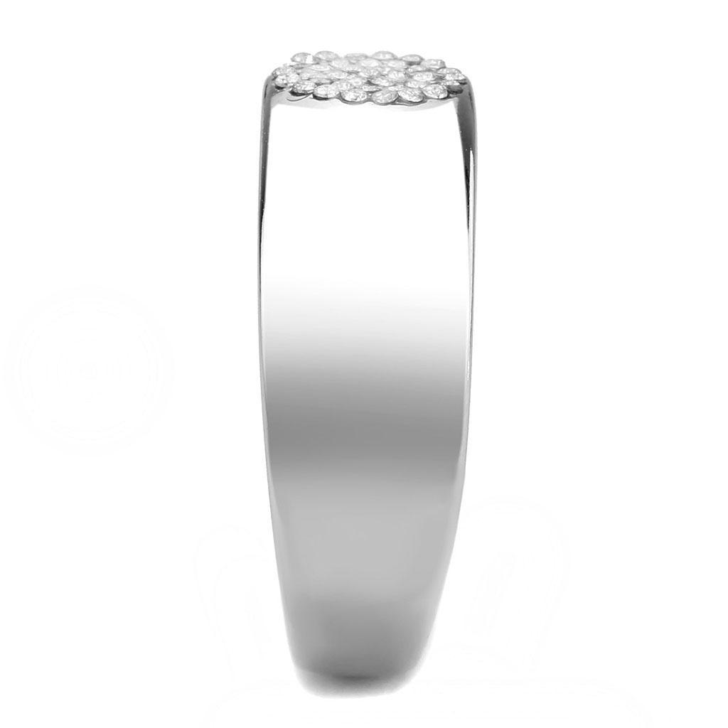 DA367 - High polished (no plating) Stainless Steel Ring with AAA Grade CZ  in Clear-3