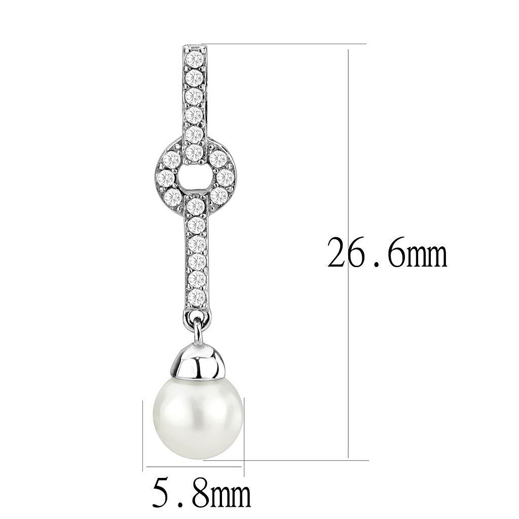 DA370 - High polished (no plating) Stainless Steel Earrings with Synthetic Pearl in White-1