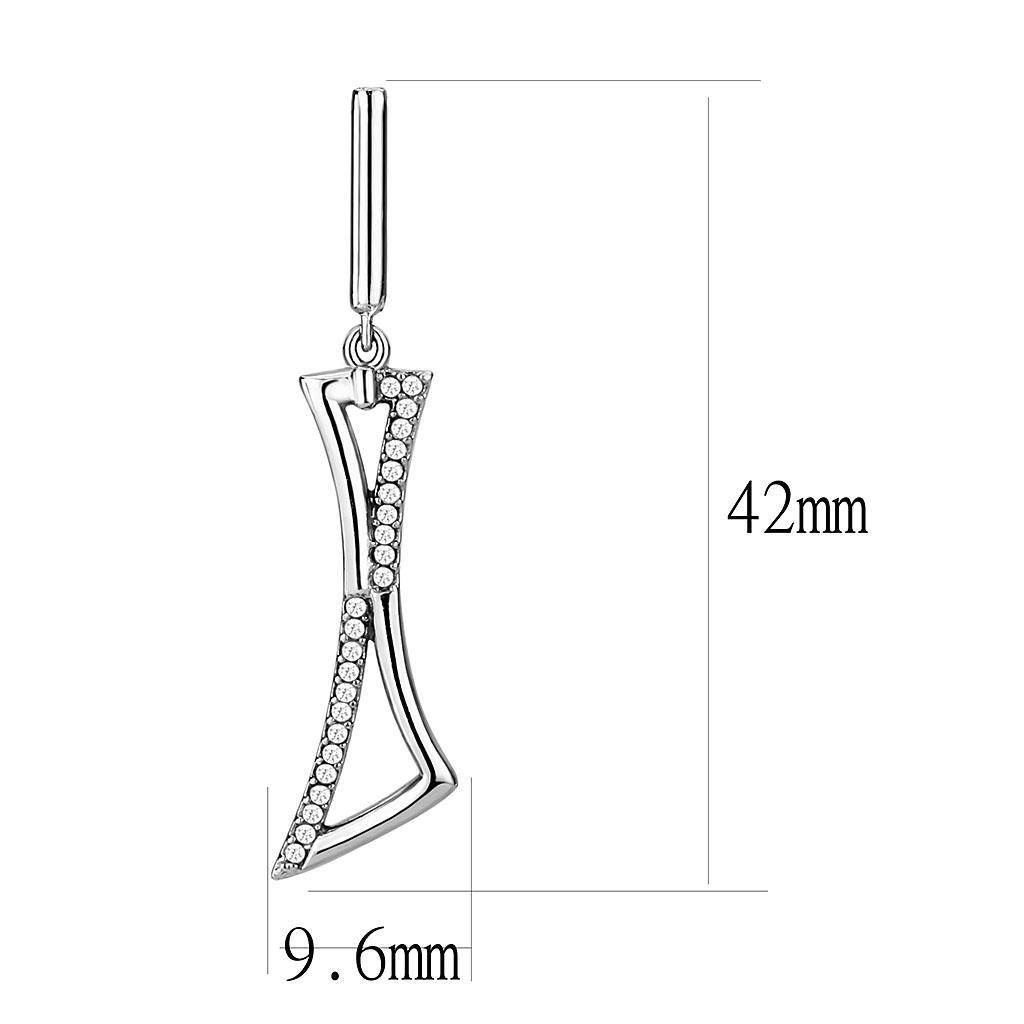 DA372 - High polished (no plating) Stainless Steel Earrings with AAA Grade CZ  in Clear-1