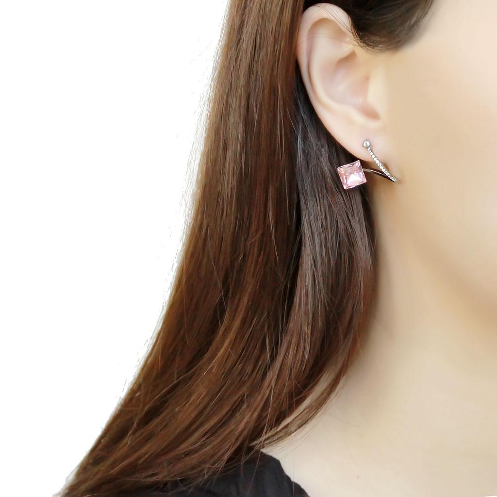 DA377 - High polished (no plating) Stainless Steel Earrings with Top Grade Crystal  in Light Rose-2