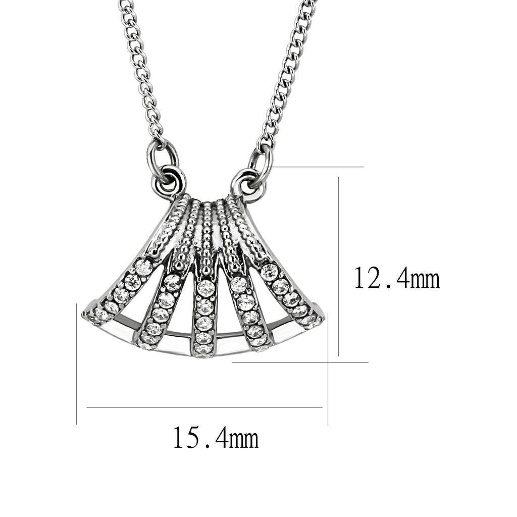 DA380 - High polished (no plating) Stainless Steel Chain Pendant with AAA Grade CZ  in Clear-1