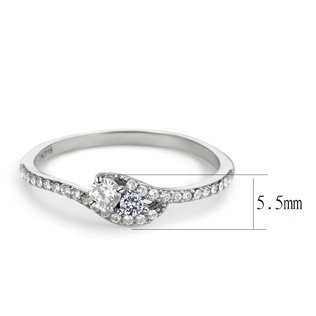 DA382 - High polished (no plating) Stainless Steel Ring with AAA Grade CZ  in Clear-1