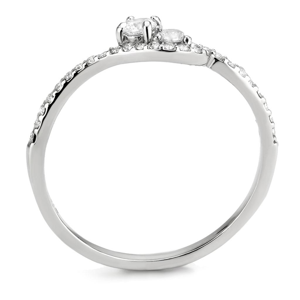 DA382 - High polished (no plating) Stainless Steel Ring with AAA Grade CZ  in Clear-2