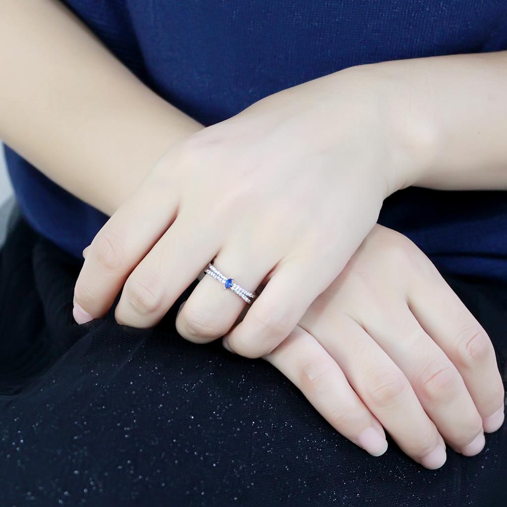 DA383 - High polished (no plating) Stainless Steel Ring with Synthetic  in Montana-4