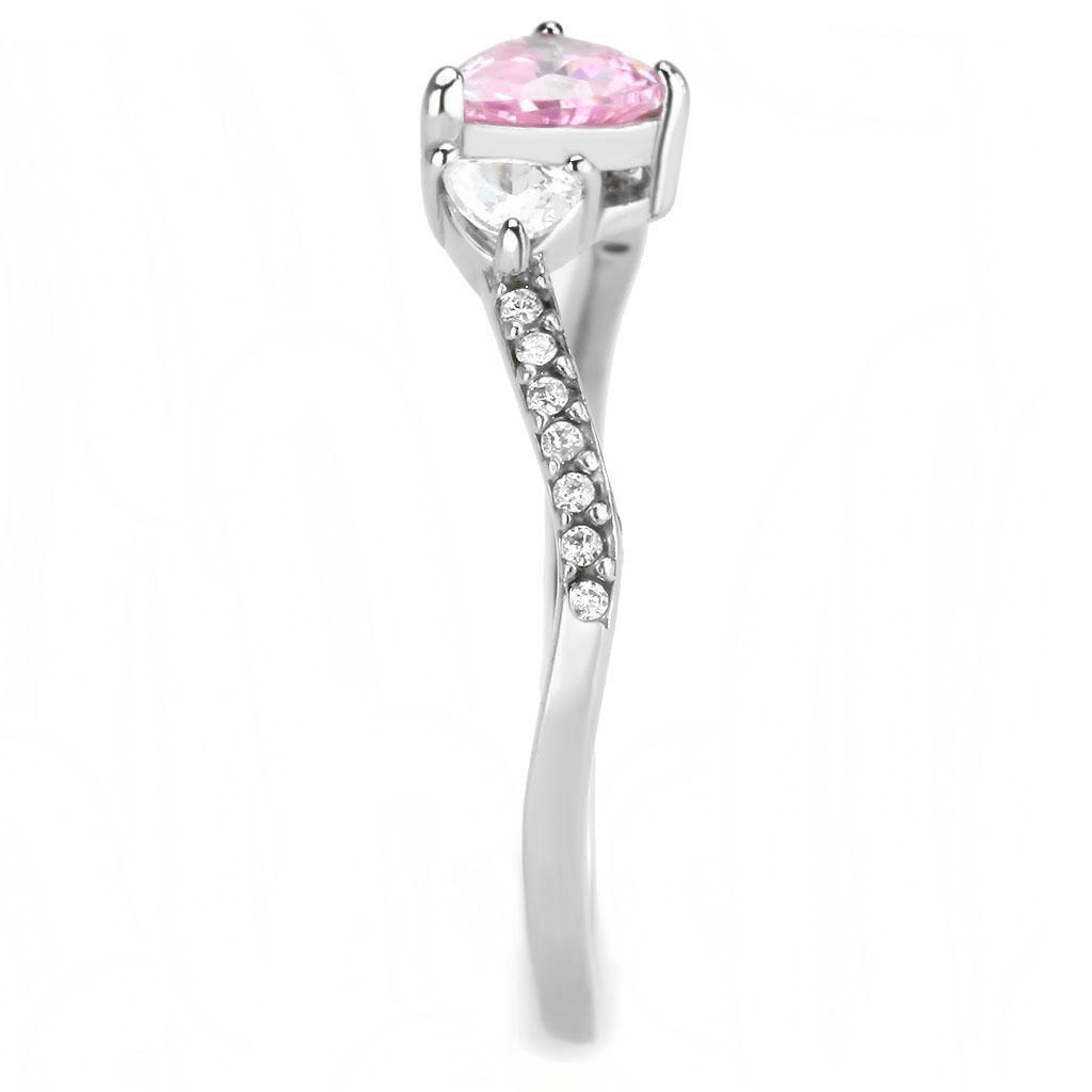 DA384 - High polished (no plating) Stainless Steel Ring with AAA Grade CZ  in Rose-3