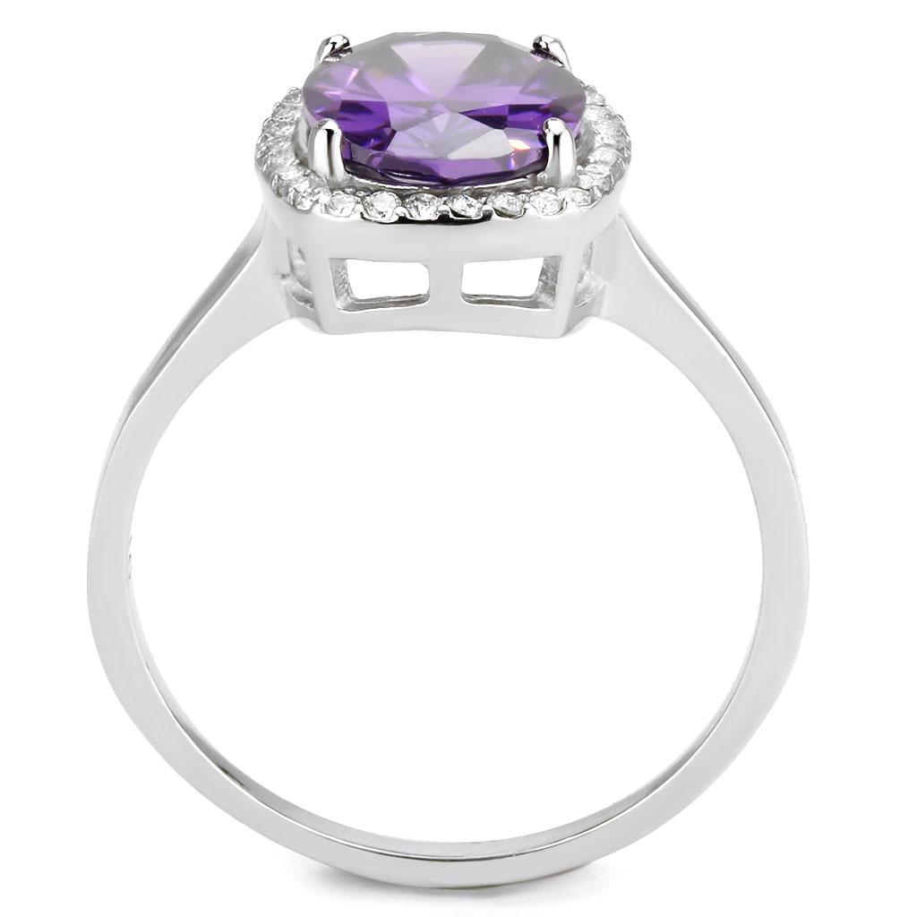 DA385 - High polished (no plating) Stainless Steel Ring with AAA Grade CZ  in Amethyst-2