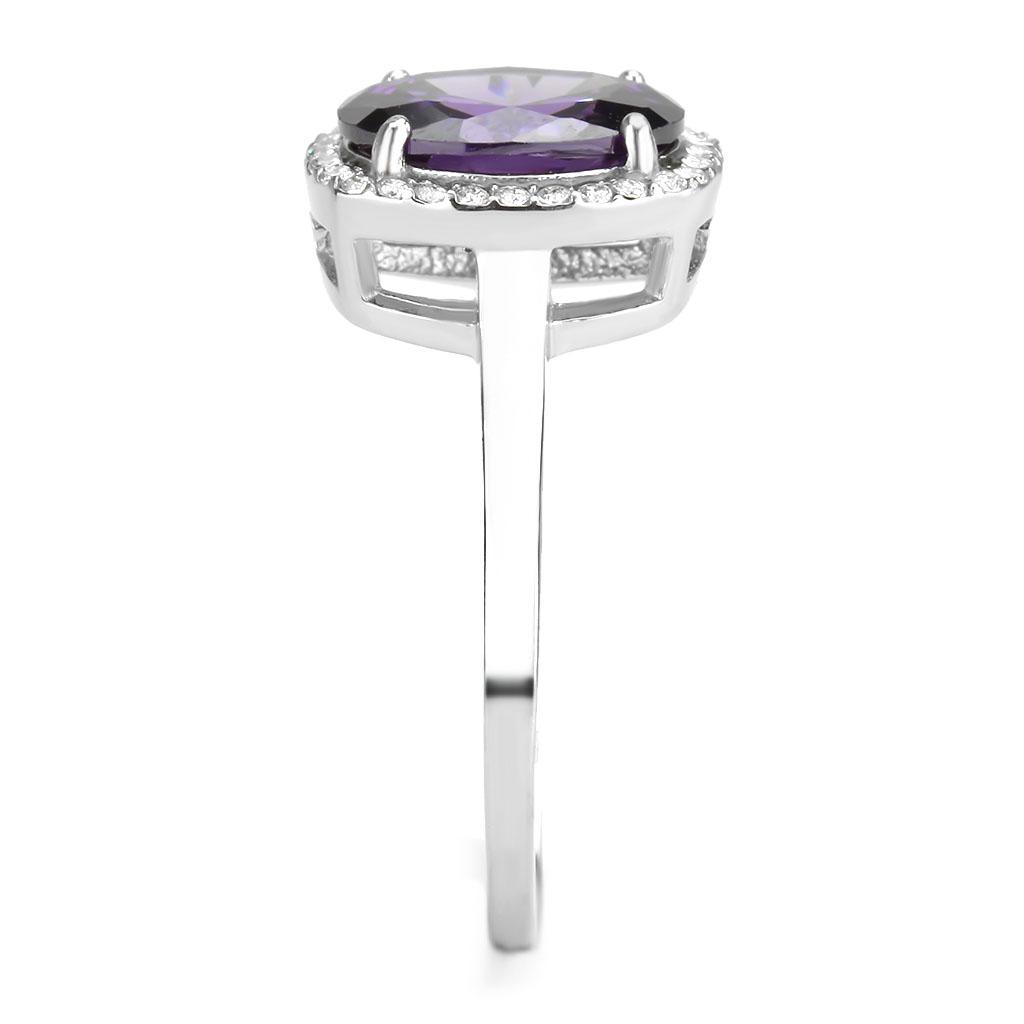 DA385 - High polished (no plating) Stainless Steel Ring with AAA Grade CZ  in Amethyst-3