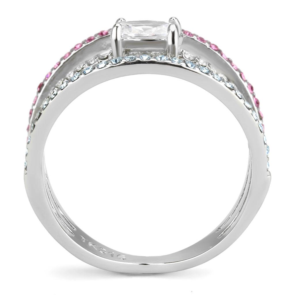 DA386 - High polished (no plating) Stainless Steel Ring with AAA Grade CZ  in Multi Color-2